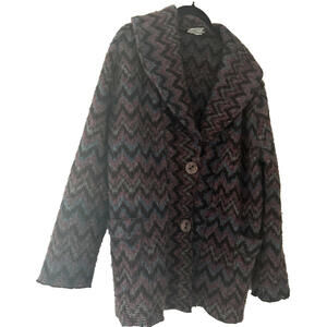 Focus Wool Blend Button Front Chevron Cardigan Sweater Collar - Sz L CottageCore